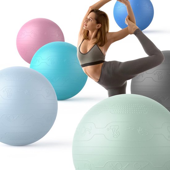 Gymnastiekbal, zitbal, trainingsbal, fitnessbal & balans, voor core-training met pomp, anti-burst, pilatesbal, robuust, voor volwassenen, kantoor, pezziballen, gymnastiekballen