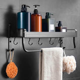 Doucheplank zonder boren, doucherek van ruimte aluminium, zelfklevend badkamerrek, douchemand en shampoohouder voor douche, badkamer en keuken (zwart, 30 cm).