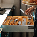 Bestekbak voor laden, ladeverdeler, verstelbaar, bestek-organizer, ruimtebesparend, bamboe bestek, telescopische lade, bestekbak voor laden, cutlery tray