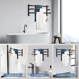 Towel Rail, 3-Tier Black No Drilling Towel Rail, Aluminium Self-Adhesive Bath Towel Holder with Hooks, Waterproof Rust Bath Towel Holder for Bathroom/Kitchen (40 cm)