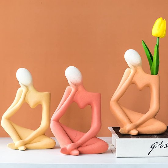 Keramische Vazen Deco Bloemenvaas Thinker Tafelvaas voor Pampas Grasbloemen Gedroogde Bloemen Moderne Vazen voor Cadeau Tafel Decoratie Bruiloft Tulpenvaas Keuken Kantoor Creatief 19 cm