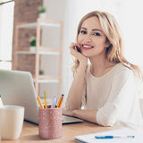 Kinderpotloodhouder, bureaupenhouder, make-upborstelhouder, PU grote vierkante transparante pennenhouder, potloodcontainer-organizer voor kinderen, kantooraccessoires, wastafel, roze