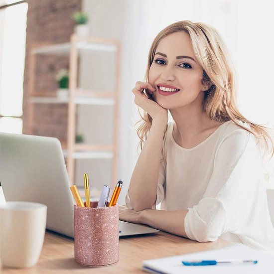 Kinderpotloodhouder, bureaupenhouder, make-upborstelhouder, PU grote vierkante transparante pennenhouder, potloodcontainer-organizer voor kinderen, kantooraccessoires, wastafel, roze