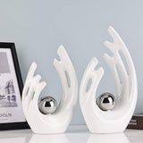 Witte abstracte keramische beelden en sculpturen, witte en zilveren keramische kunstbeelden, moderne woondecoratie voor woonkamer, eettafel, salontafel, plank, entree, desktopsculptuur voor thuis, woondecoratie