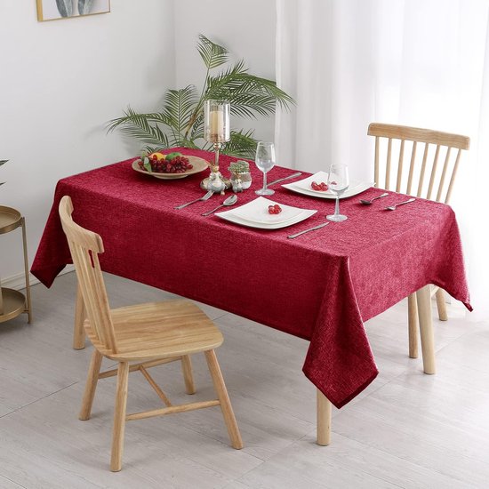 Tafelkleed Linnenlook Vierkant tafelkleed Waterafstotend tafellinnen, 1 stuk, 135 x 200 cm, Rood