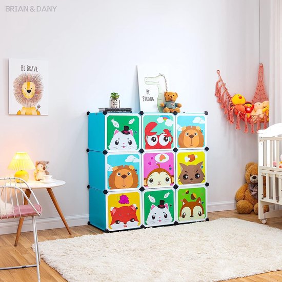 Uitbreidbaar kinderrek kinderkledingkast traprek boekenrek met deuren, diepere vakken dan normaal (45 cm vs. 35 cm), 110 x 47 x 110 cm blauw