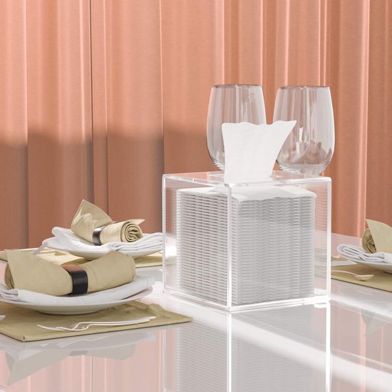 Vierkante cosmetische tissuebox, 14 x 14 x 14 cm acryl tissuedispenser, tissuebox met magnetische afdekking voor eetkamer, badkamer, slaapkamer, auto, kantoor - acryl transparant