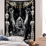 wandtapijt, menselijke schedel wandtapijt, zwart en wit wandtapijt, esthetische stijl, gothic wanddoek, slaapkamer huisdecoratie wanddoek, polyester 150 cm x 130 cm
