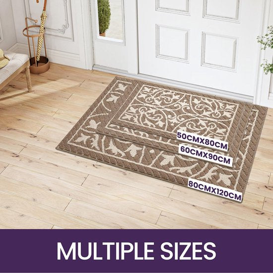 Indoor Doormat, 80 x 120 cm, Dirt Trapper Mat, Non-Slip, Washable Entrance Rug, Door Mat, Foot Mats Front Door for Entrance, Hallway, Garden, Indoor, Pet (Brown)