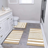 Badmat set van 3 ultra dik badtapijt met antislip bodem absorberende badkamermatten en voetstukmatset, gemakkelijk schoon te maken machinewasbaar toilettapijt (beige)