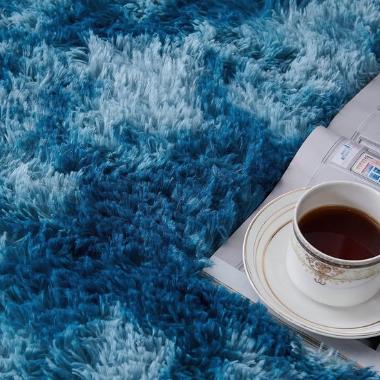Hoogpolig tapijt voor de woonkamer, super zacht, shaggy tapijt, wollig, Soft Area Vloerkleed, slaapkamer, zacht, pluizig, kindermat, tapijt (marineblauw, 80 x 150 cm)