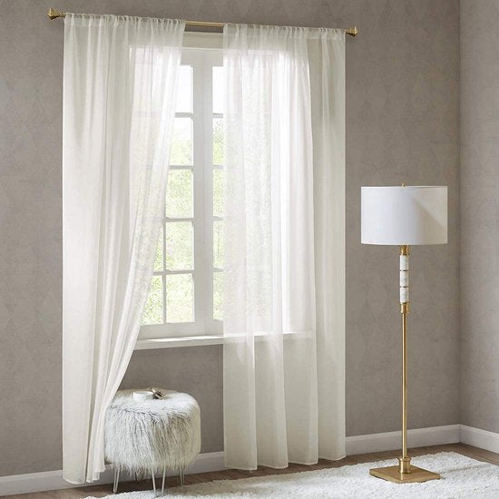 SCM Doris Doorschijnende Voile Gordijnen - Transparante Doorschijnende Gordijnen 140x245cm Crème - 2 Panelen Klassieke Ultra Doorschijnende Gordijnen Met Staafzak