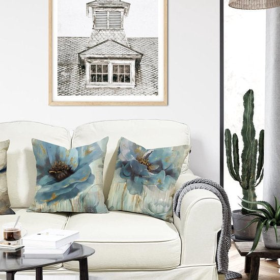 Bloemen Kussenhoes, 50 x 50 cm, set van 4 outdoor kussens, sierkussens, linnen, kussenhoezen, moderne abstracte bloemen kussenhoezen voor bank, woonkamer, sierkussen