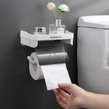 Toiletpapierhouder Met Plank, Zelfklevende Toiletrolhouder, Boorvrije Badkameraccessoires, Abs-Materiaal, Toiletrolhouder + Zelfklevende Haak