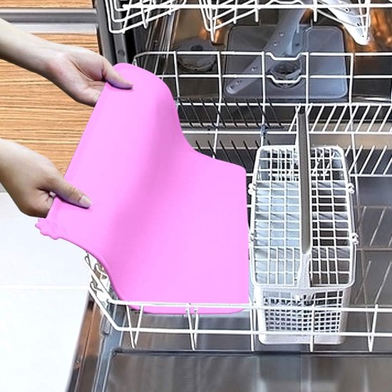 Silicone voederbak onderlegger, anti-slip etensbak-mat voor hond en kat, waterdicht, 47 x 30 cm, roze