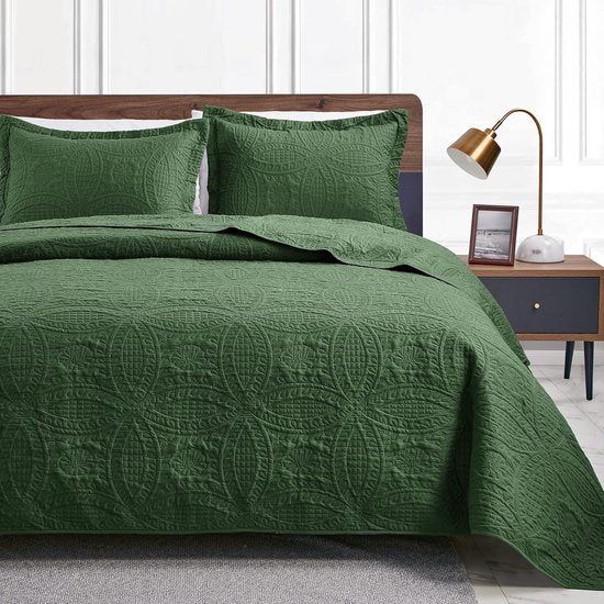 Sprei 220 x 240 cm, olijfgroen, ultrazacht bed, quilt, lichte microvezel sprei, bedsprei, moderne sprei met muntpatroon voor alle seizoenen (zonder kussensloop)