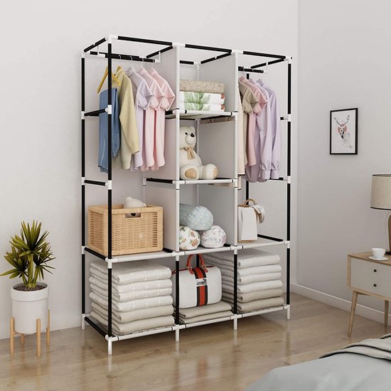 UDEAR Closet Organizer Kledingkast Kledingopslagplanken, Niet-geweven Stoffen Hoes met Zijzakken, 128 * 45 * 170 CM, Zwart