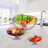 Set van 3 roestvrijstalen keukenzeefjes met handgrepen, microgeperforeerd vergiet, metalen keukenzeef voor afvoer en zeven van pasta, rijst, fruit, groenten, vaatwasmachinebestendig, 16 cm/22 cm/28