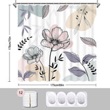 Waterproof Polyester Fabric Shower Curtain Anti-Mould Washable Flowers Shower Curtains with 12 Shower Curtain Rings, Bath Curtain with Weighted Hem for Shower Bathroom 175 x 178 cm