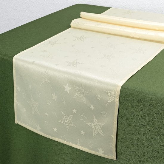 Elegante Kerstmis Lotus Effect Tafeldoek, "Magic Stars" - Champagne/Crème met Sterren Motief, 85 x 85 cm - Stijlvol en Elegant – met Stain Guard – Vloeistoffen Gewoon Roll Off – Een Decoratie voor Elke Tafel – van Kamaca-Shop