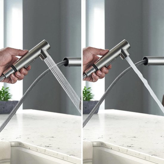 Ulytid Voorvenster keukenkraan inklapbaar, waterkraan keuken 180° opvouwbaar, hogedruk armatuur keuken onderraam, mengkraan roestvrij staal geborsteld, 360° draaibare eengreepsmengkraan Ulytid Voorvenster keukenkraan inklapbaar, waterkraan keuken 180° opvouwbaar, hogedruk armatuur keuken onderraam, mengkraan roestvrij staal geborsteld, 360° draaibare eengreepsmengkraan