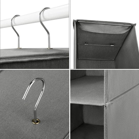 Hangende organizer met 3 vakken, kledingkast, opvouwbaar hangrek, hangorganizer van stof, hangende stoffen kast met ijzeren frame, opbergsysteem voor kleding - grijs