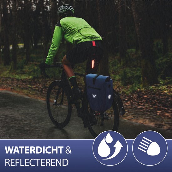 Valkental - ValkBasic 28L - Blauw - Grote en waterdichte bagagedragertas - fietstas voor bagagedrager met reflectoren