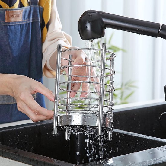 Keukengereihouder voor keukenaanrecht, roestvrij stalen gebruiksvoorwerpen, opberg-caddy-organizer, kookgereihouder, keukengerei, eenvoudige reiniging (zilver