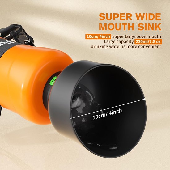 Hondenwaterfles 800 ml, opvouwbare waterfles voor honden en katten, lichtgewicht waterdispenser voor huisdieren voor buiten wandelen, wandelen, reizen, oranje