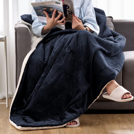 Sherpa knuffeldeken, pluizige hoogwaardige deken, superzachte fleecedeken als woonkamerdeken, sprei, warme banksprei, marineblauw, 152 x 203 cm