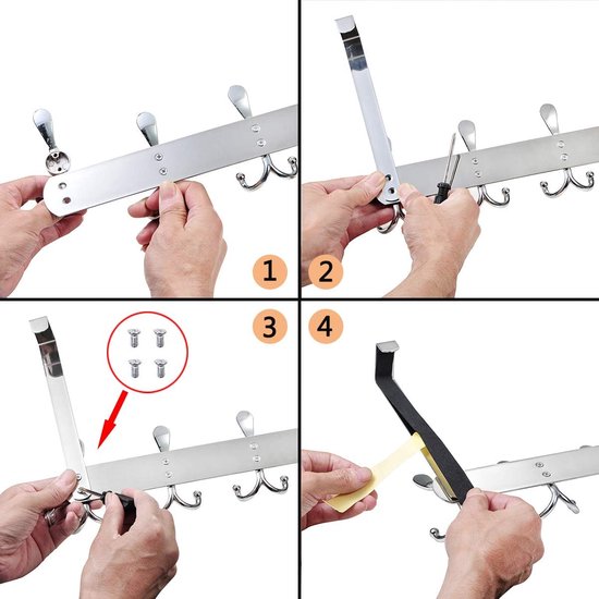 Roestvrijstalen deurhaak, deurkapstok met 15 haken, deurkapstokhaak zonder boren, deurkapstokhaak voor keuken, badkamer, hal en slaapkamer (zilver, deursponningdikte tot 2 cm)