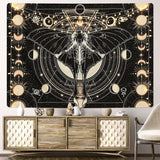 Wandtapijt, zwart, wandtapijt, zon, maan, wandtapijt, natuurlijke horoscoop, decoratief wandtapijt voor slaapkamer, 210 x 150 cm