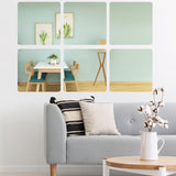 Afmetingen van de spiegelbladen: de zelfklevende spiegel is 20 cm lang en 20 cm breed en bestaat uit 4 delen