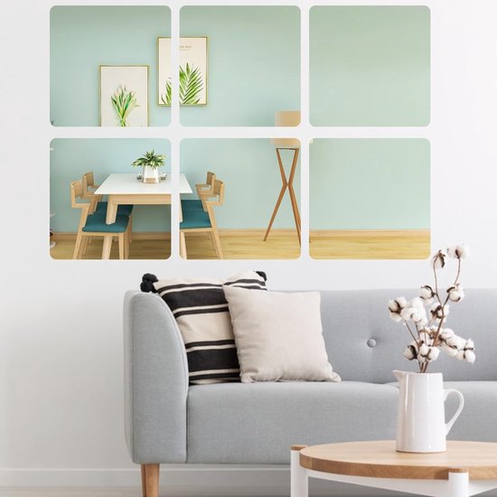 Afmetingen van de spiegelbladen: de zelfklevende spiegel is 20 cm lang en 20 cm breed en bestaat uit 4 delen