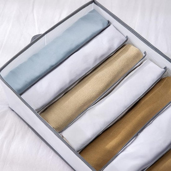 Lade-kledingorganizer, 7 vakken, opvouwbare kledingkastscheidingswanden met handvat, multifunctionele kastopbergdoos, opvouwbare kastorganizer, set van 2 (grijze rand)