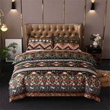 Bohemian beddengoedset, 135 x 200 cm, 2-delige Indiase mandala, zachte microvezel, Boheems, exotisch, bruin, groen, geometrisch gestreept patroon, vintage dekbedovertrek met ritssluiting