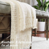 Boerderij Gebreide Deken voor Bank Fauteuil Bed Home Decor Zacht Warm Gezellig Lichtgewicht (50" x 60", Crème/Wit)