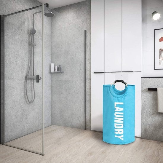 Wasmand, 82 L waszak met handgrepen, wasmanden van Oxford-materiaal voor slaapkamer en badkamer - wasmand lichtblauw