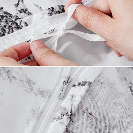 Beddengoed 135 x 200 cm, 4-delig dekbedovertrek - beddengoedset 135 x 200 cm microvezel met 2 kussenslopen 80 x 80 cm, Öko-Tex beddengoedset marmer wit patroon met ritssluiting