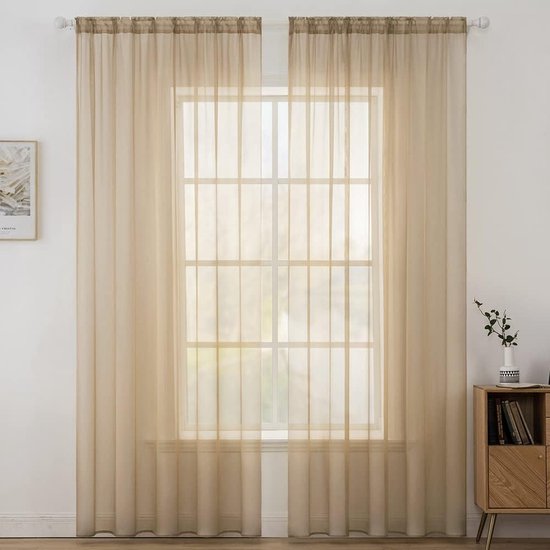Voilegordijnen, 2-delige set, transparant, polyester, met lussen, luchtig, decoratief, voor slaapkamer en woonkamer