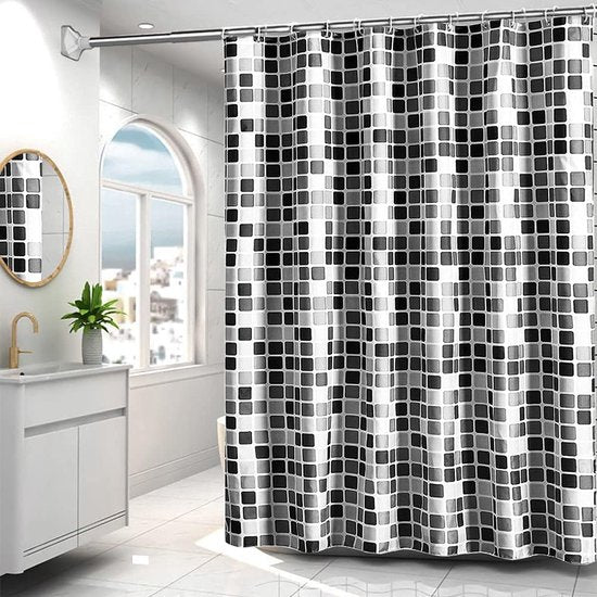 Bathroom Shower Curtain, Anti-Mould Shower Curtain, Mosaic Pattern, Textile Bathroom Shower Curtain (120 x 180 cm)