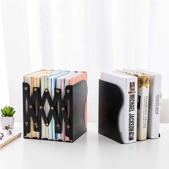 Bookends, Adjustable Bookends, Metal Bookends, Expandable Book Holder, Book End, Book End for Shelf, Black Bookends Metal for Desk, Extendable to 49.8 cm (Pack of 1)