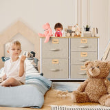 ladekast, smalle kast met 5 laden van stof, praktische opbergkast, organisatiemeubilair voor slaapkamers, kinderkamers, ingangen van appartementen, gangen, beige