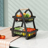 Fruitetagère voor 2 dieren, fruitschaal, fruitschaal, afneembare etagère, fruit, keukenopbergmand, groenterek, fruit, fruit, brood, snackmand (zwart)