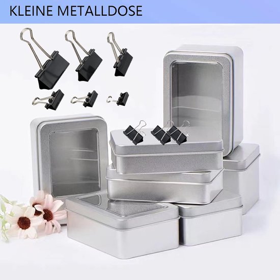 10 stuks kleine metalen blikjes - 90 x 60 x 18 mm - metalen blikjes met deksel, metalen doos, kleine kaartopbergdoos, rechthoekige metalen opbergdoos, kleine blikken dozen met deksel, voor snoep - Transparant