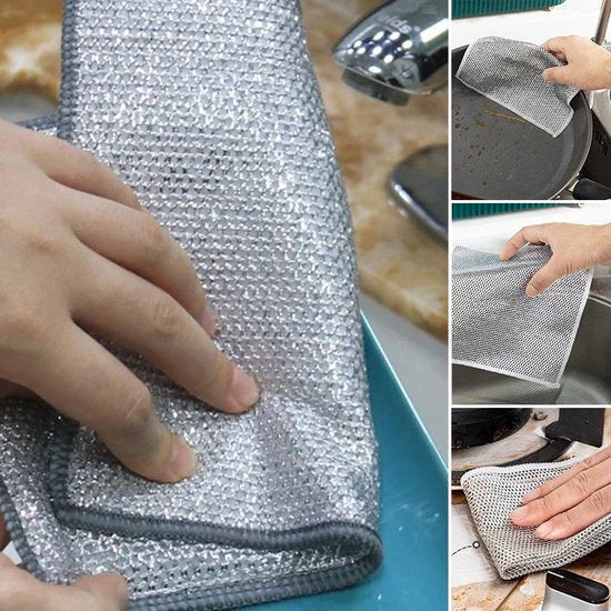 Multifunctionele stalen reinigingsdoek, draadvaatdoek, draadafwasdoek, stalen doek, afwasdoek voor nat en droog reinigen van hardnekkige vlekken van borden, potten, bakplaten, grills, fornuizen, ovens en meer