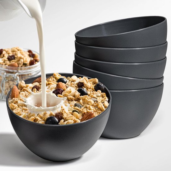 Bowl Mueslikommen, set van 12, onbreekbaar, 750 ml dessertkommen, soepkommen, kommen en kommen set van kunststof (antraciet zwart, 12 x 750 ml)