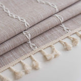 Tafelkleed met kwastjes, katoen, linnen, elegant tafelkleed, wasbare keukentafelafdekking voor eettafel (modieus bruin, vierkant, 140 x 140 cm, 4 zitplaatsen)