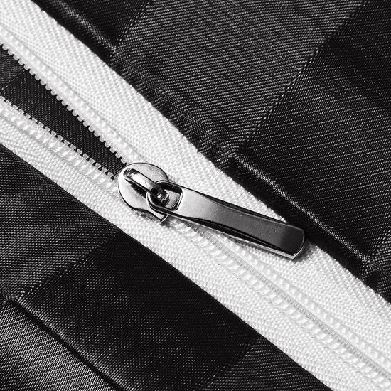 Satijn beddengoed 200 x 200 cm zwart - zijdeglans gestreept beddengoed set 3-delig hoogwaardig luxe dekbedovertrek met verborgen ritssluiting en 2 kussenslopen 80 x 80 cm, zwart