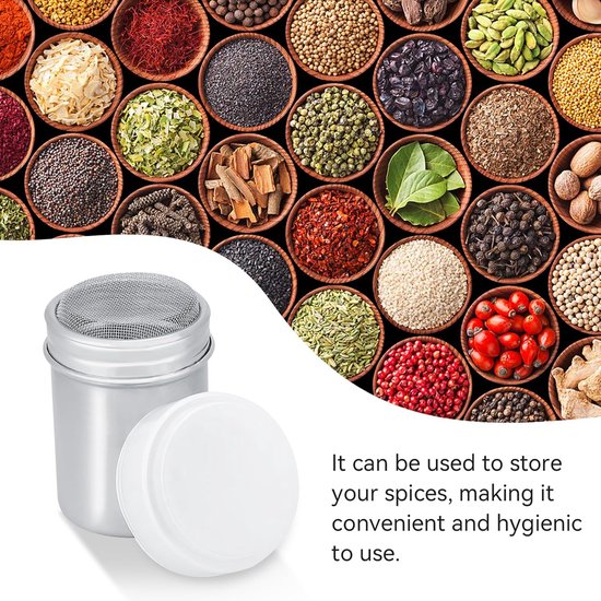 Cacaostrooier, poedersuiker-shaker, roestvrij stalen strooier, poedersuiker strooier met vershouddeksel, cacaostrooier, chocolade strooier voor chocolade, poedersuiker, zout, cacao, meel, koffie